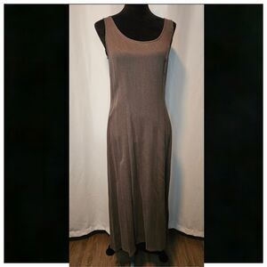 Vintage 90s Midi Dress Stone Brown Semi Sheer Silm Fit Sleeveless Dress 12